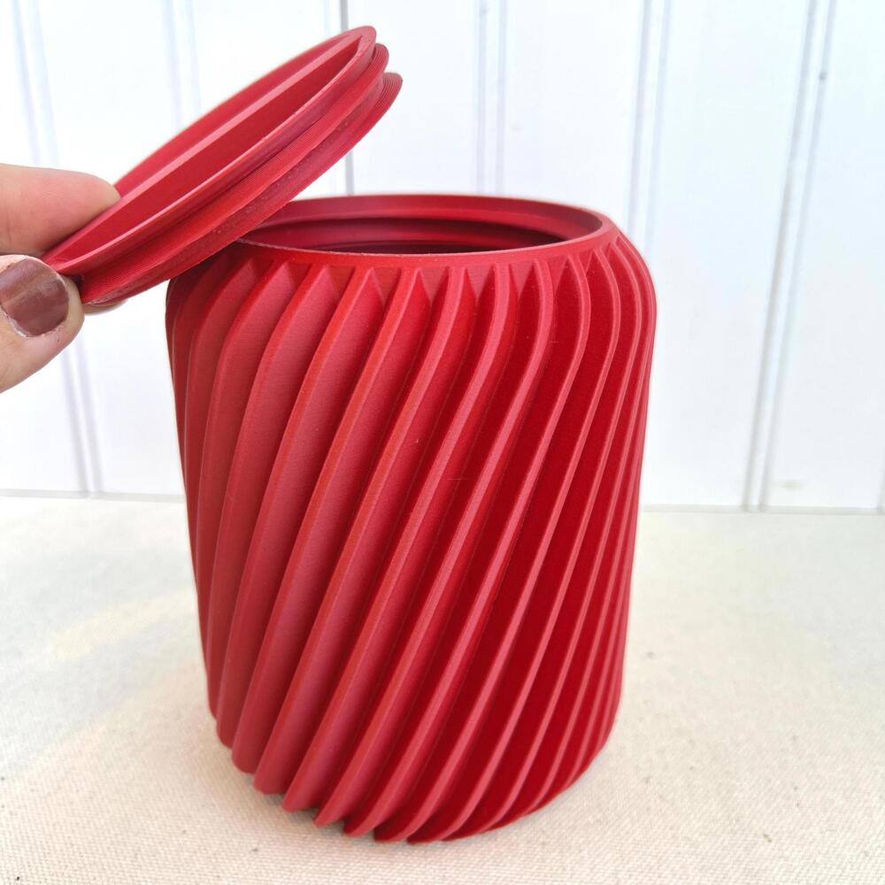 Swirl Lidded Storage Container, Ridged Storage Container, Organizer for a Desk - Picture 7 of 10